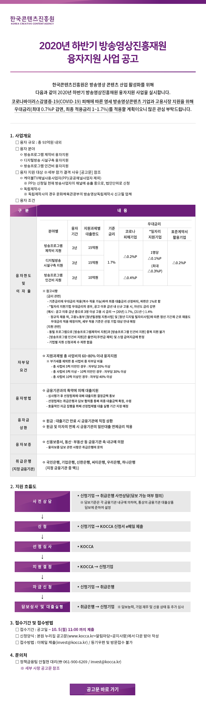 2020년 하반기 방송영상진흥재원 융자지원 사업