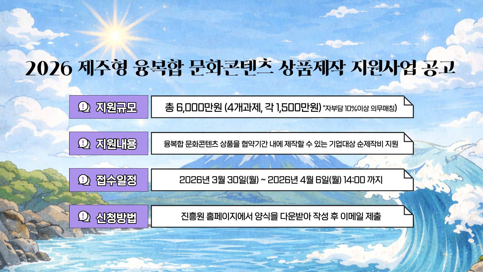 2026 제주형 융복합 문화콘텐츠 상품제작 지원사업